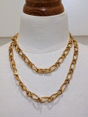 EUC Monet 37" Opera Length Figaro Link Gold Plated Super Chunky Chain Necklace